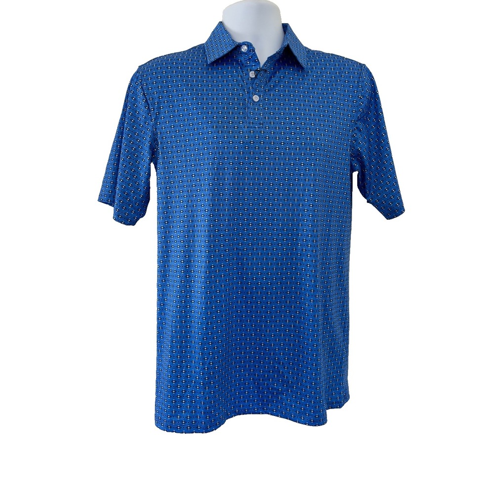 Ferrell Polo Shirt Small Blue Geometric Western Cowboy Stretch Ranchwear NEW